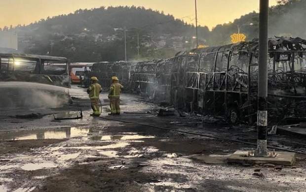 آتش‌سوزی بزرگ در اتوبوسرانی شهر «صفد» اراضی اشغالی +فیلم