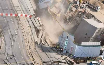 فیلم/ فرو ریختن محل مترو شهری در کره  