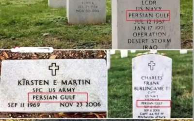 سنگ قبر سرباز آمریکایی با عبارت خلیج فارس