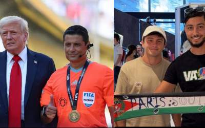 یکی با پرچم فلسطین و دیگری با ترامپ عکس گرفت!