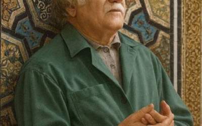 عکس/ استاد فرشچیان در لباس متفاوت خدام رضوی