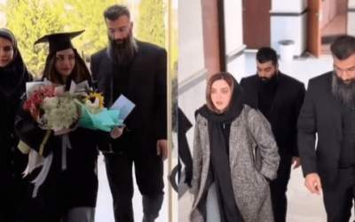 حضور خانم بازیگر در جلسه دفاعیه با بادیگارد!